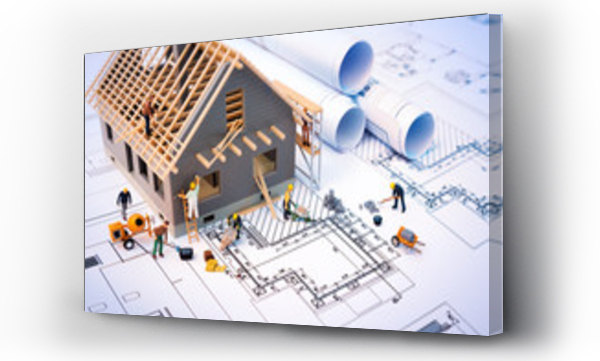 Wizualizacja Obrazu : #81895775 budowa domu na planie z robotnikiem - projekt budowlany