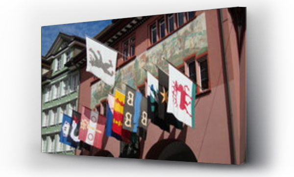 Wizualizacja Obrazu : #87037472 flagi kantonalne na kamienicy w Appenzell