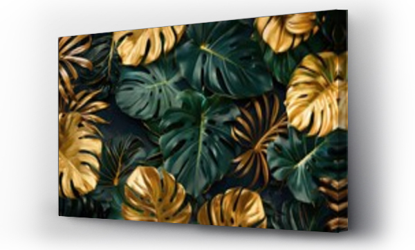 Wizualizacja Obrazu : #880879175 Pattern leaf background green plant tree abstract palm floral wallpaper flower foliage art jungle. Background luxury leaf pattern texture design line summer gold nature monstera fabric golden leaves.