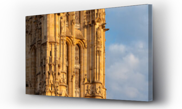 Wizualizacja Obrazu : #893279774 Tour Saint-Jacques (Historic Monument- UNESCO World Heritage Site) close-up architectural view of tower on the Right Bank of Paris. It is an example of flamboyant Gothic architecture