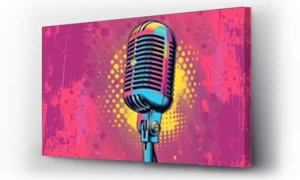 Wizualizacja Obrazu : #910275139 Pop art Microphone radio podcast logo colorful background in pop art retro comic style