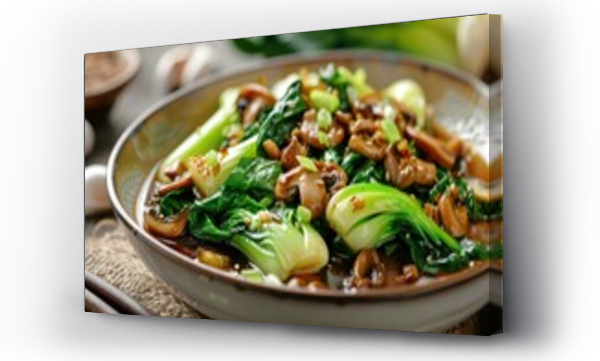 Wizualizacja Obrazu : #956159110 Baby Bok Choy in Oyster Sauce with Shitake Mushrooms - Savory Dish