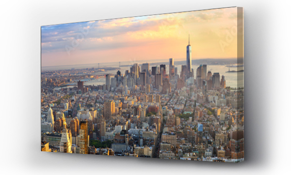 Manhattan panorama na zachód słońca widok z lotu ptaka, Nowy Jork, Stany Zjednoczone