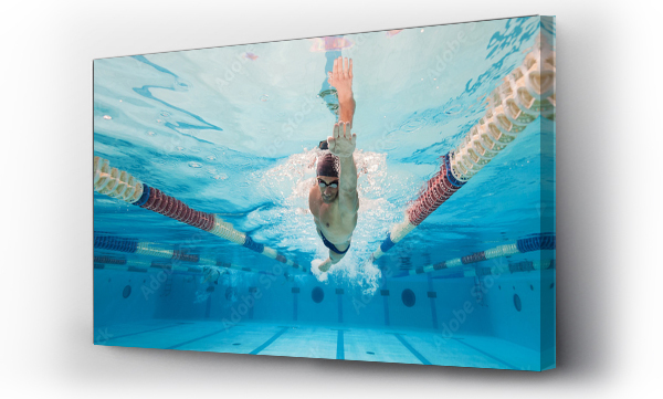 Wizualizacja Obrazu : #97791796 Profesjonalny mężczyzna pływający w basenie. Podwodna panorama